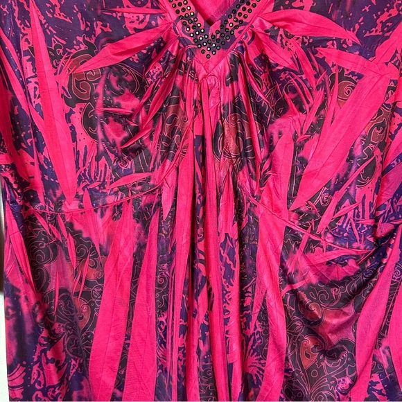 Energie One World Wear Size 2X Babydoll Boho 90's Y2K Beaded V-Neck Flowy Top - Picture 8 of 11